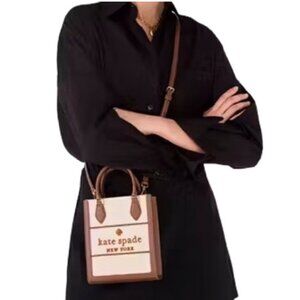 NWT Kate Spade Ellie Minnie Brown/Ivory Canvas Tote/Crossbody Purse.